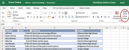 Excel spreadsheet