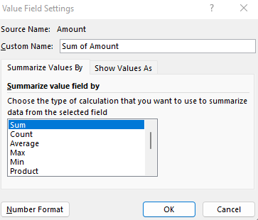 value field settings