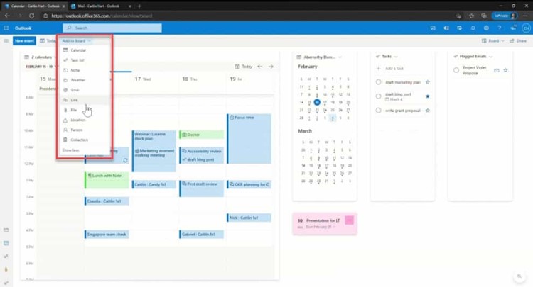 The new Outlook Calendar board view makes it easy to organise tasks
