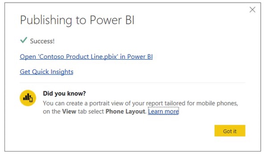 publishing to power bi