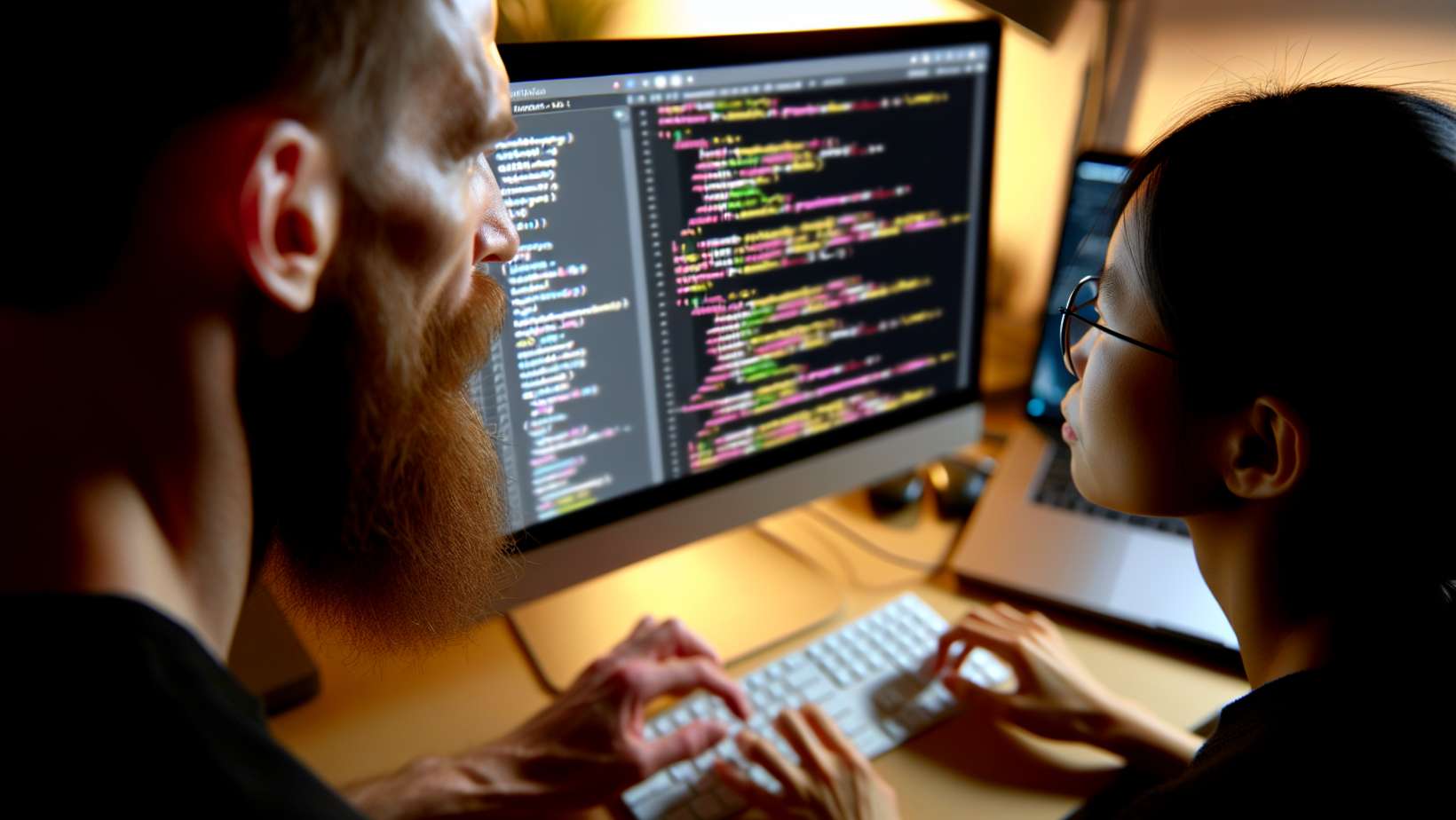 A person writing JavaScript code in a text editor